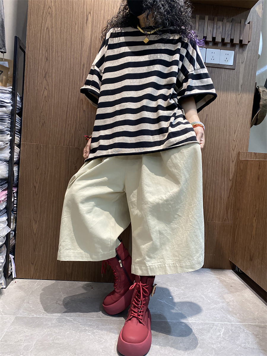 Shirt size Plus Women Summer Stripe O-Neck Colorblock FashionChic