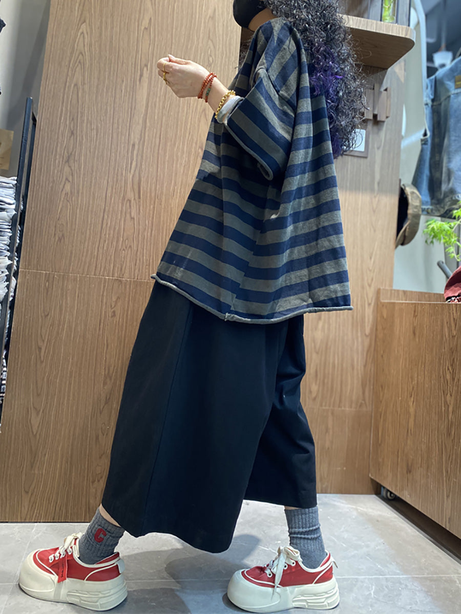 Shirt size Plus Women Summer Stripe O-Neck Colorblock FashionChic