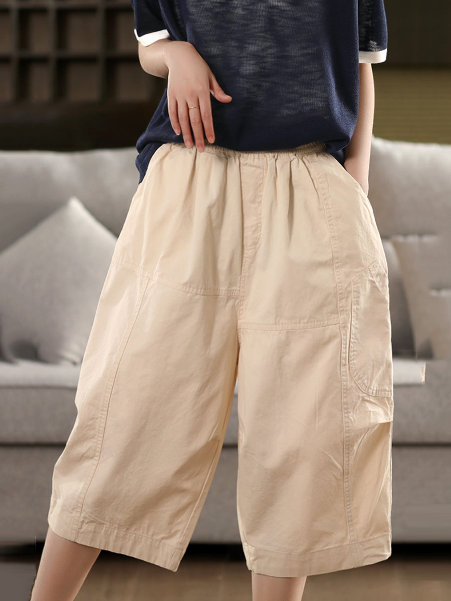 Pure Color Casual 100%Cotton Cropped Pants Women FashionChic