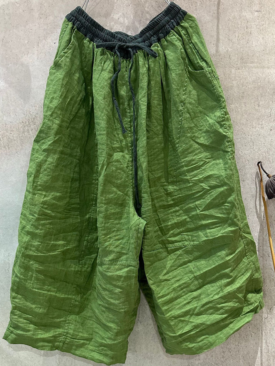 Summer Wide-leg Pants Colorblock Women Linen FashionChic