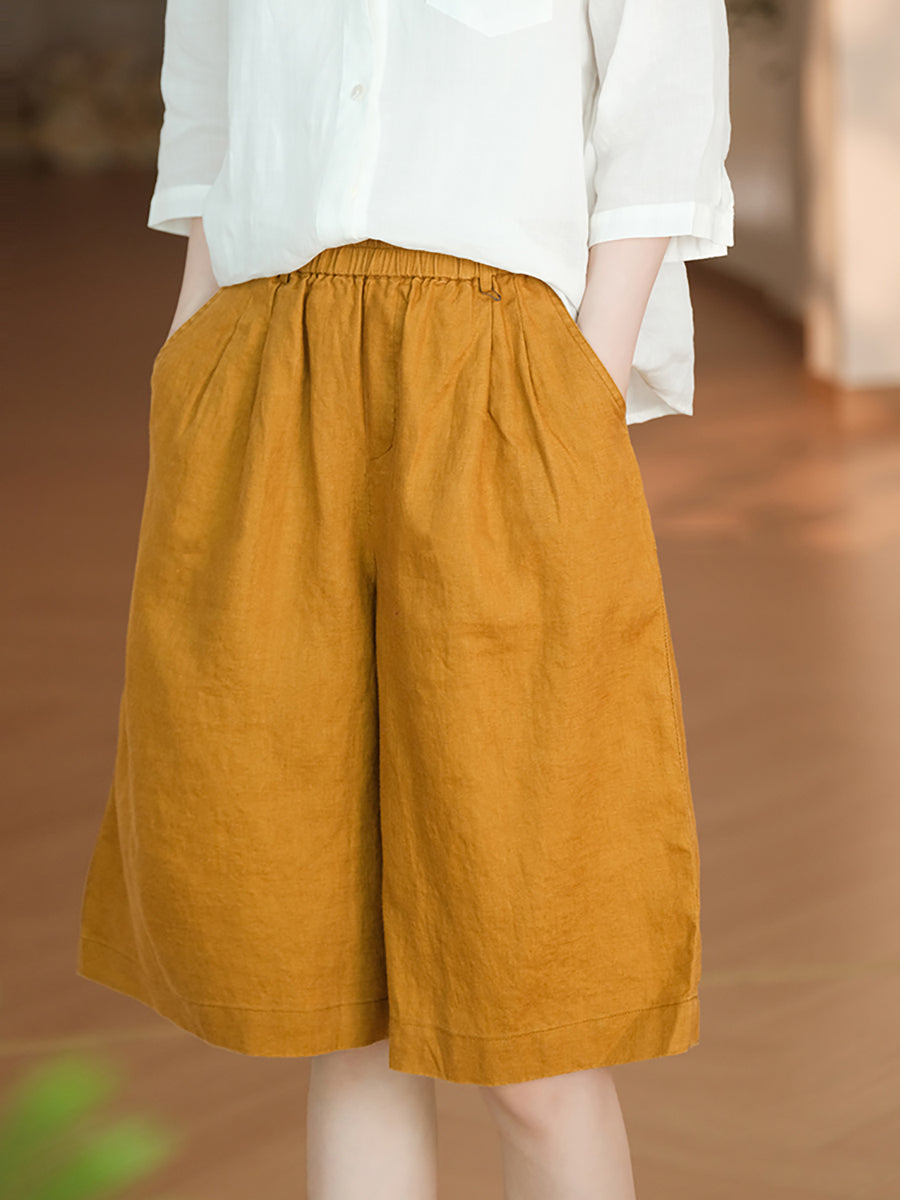 Women Casual Color 100%Linen Pure Fifth Summer Pants FashionChic