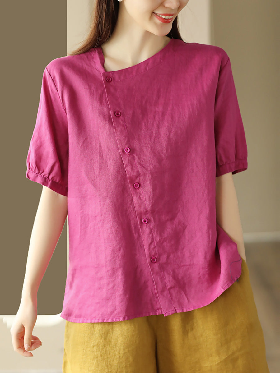 Thin Color Women Summer Shirt Pure Casual O-Neck FashionChic
