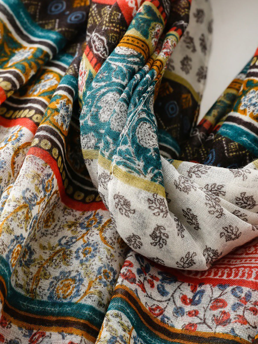Bohemia Women Shawl Scarf Spliced Floral Tassel FashionChic