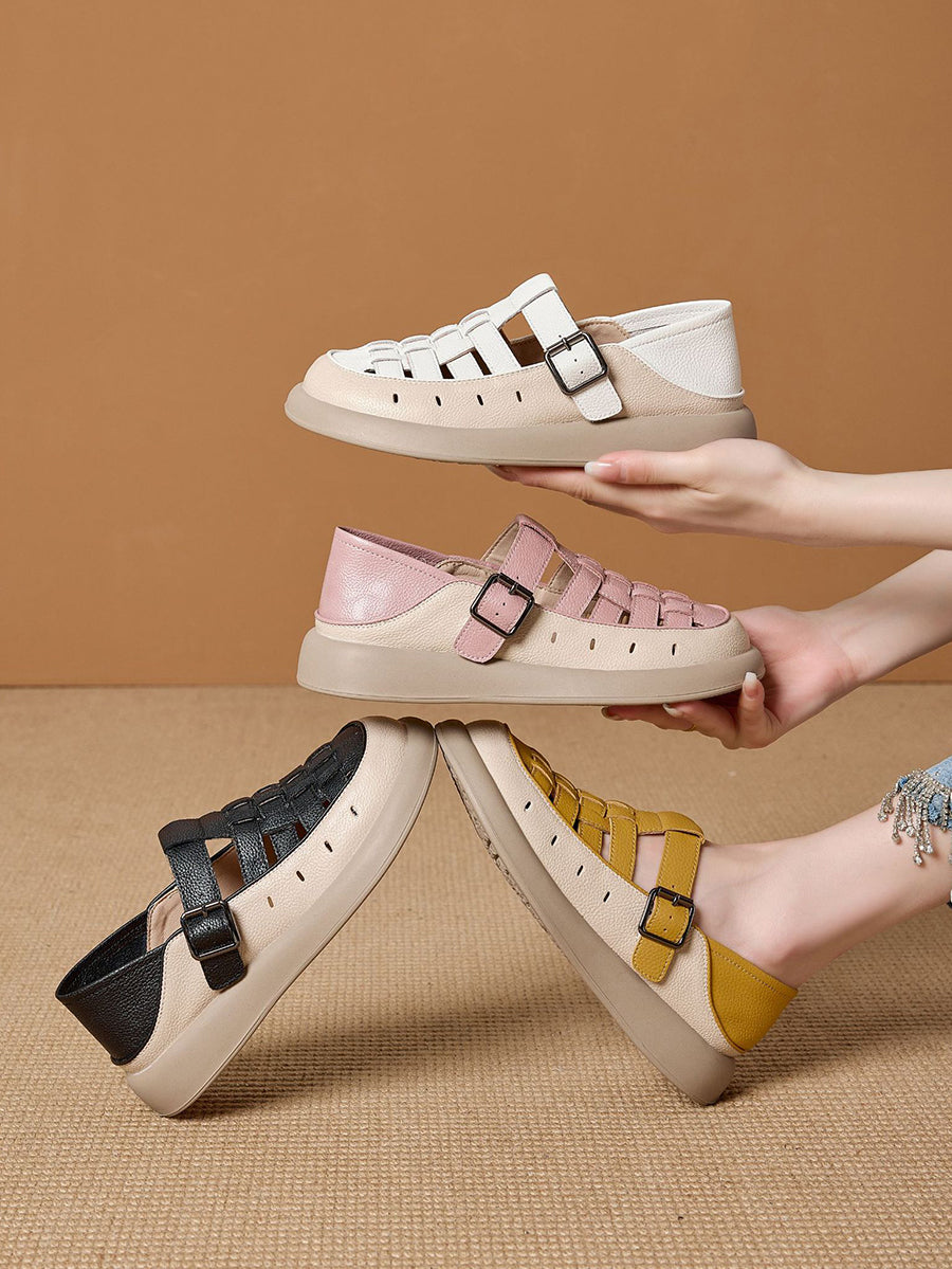 Casual Leather Genuine Weave Shoes Flat Summer Women FashionChic