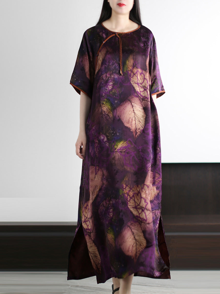 O-Neck Dress Leaf Summer Vintage Women FashionChic