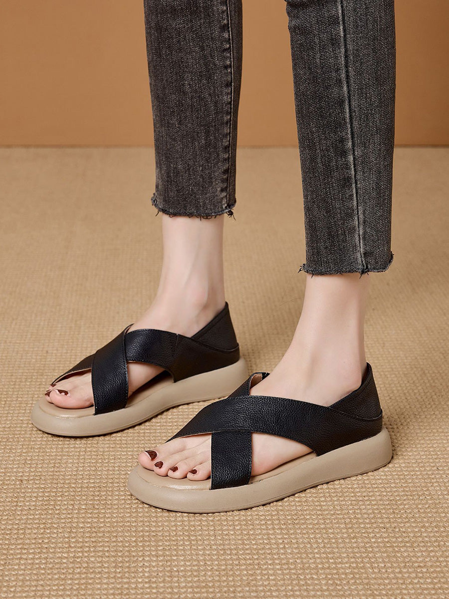 Casual Summer Pure Leather Color Slippers Women FashionChic