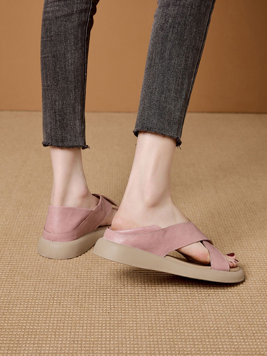 Casual Summer Pure Leather Color Slippers Women FashionChic