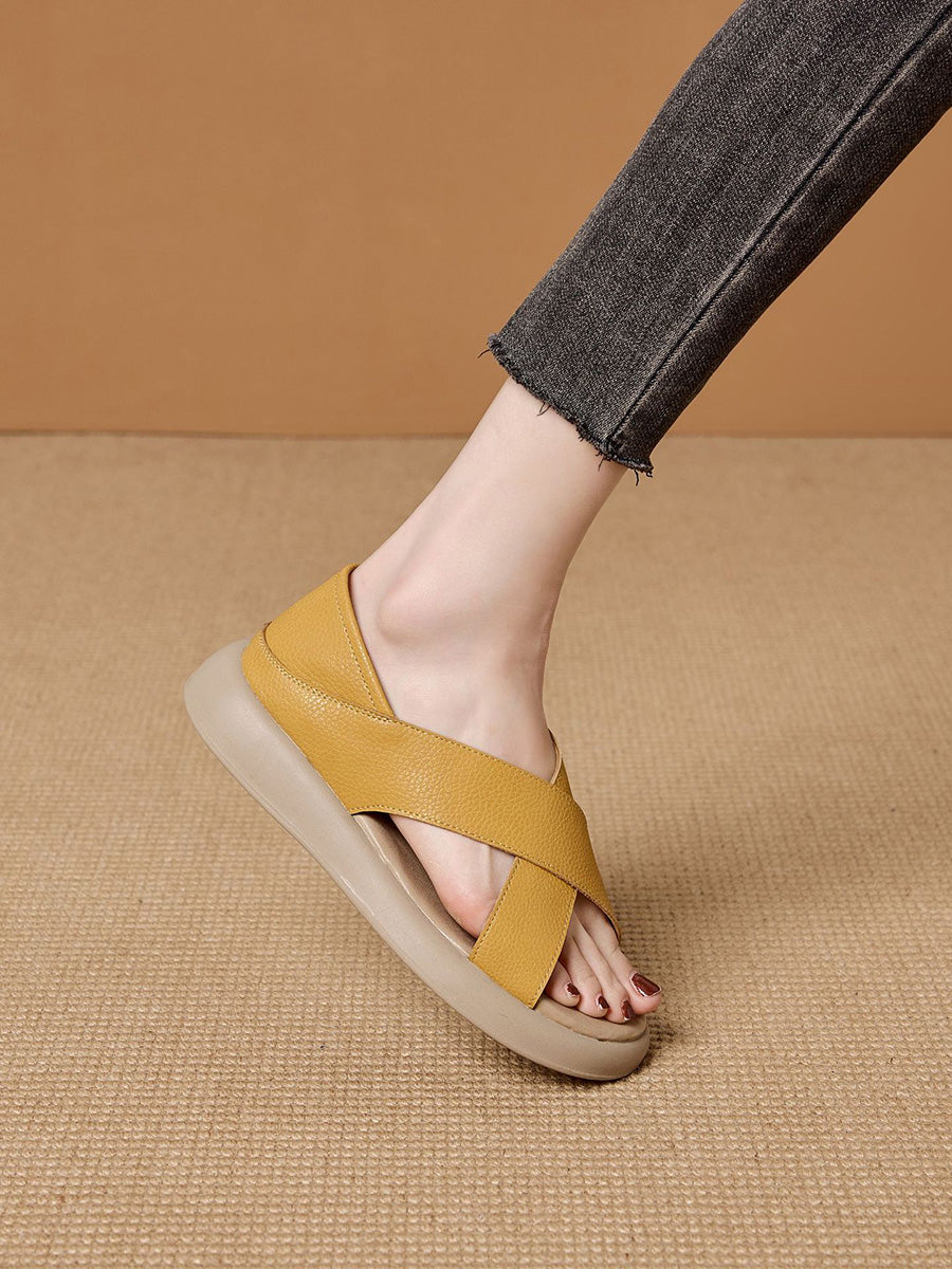Casual Summer Pure Leather Color Slippers Women FashionChic