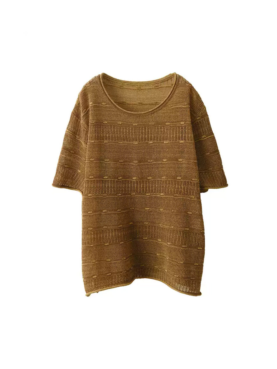 Summer O-Neck Stripe Shirt Knitted Casual Women FashionChic