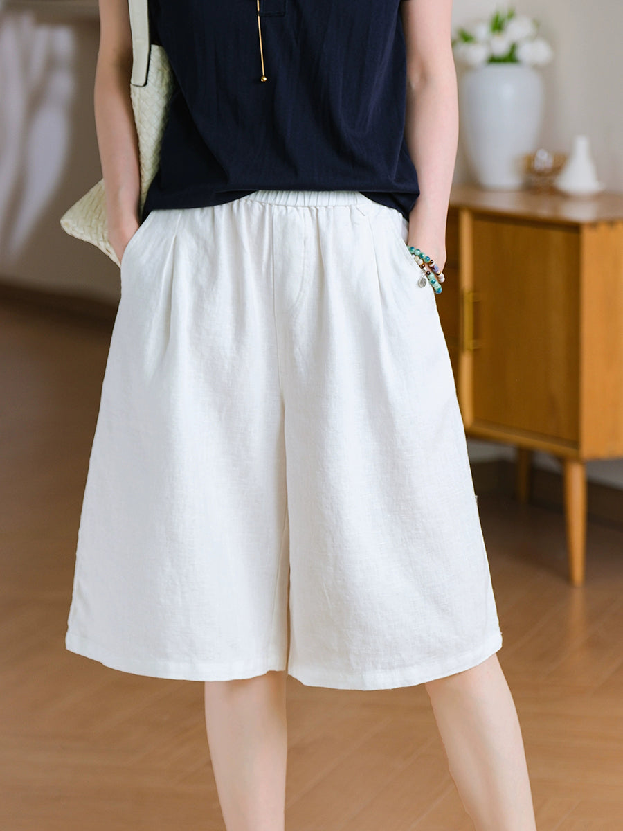Summer Pants Pure Women 100%Linen Casual Color Fifth FashionChic