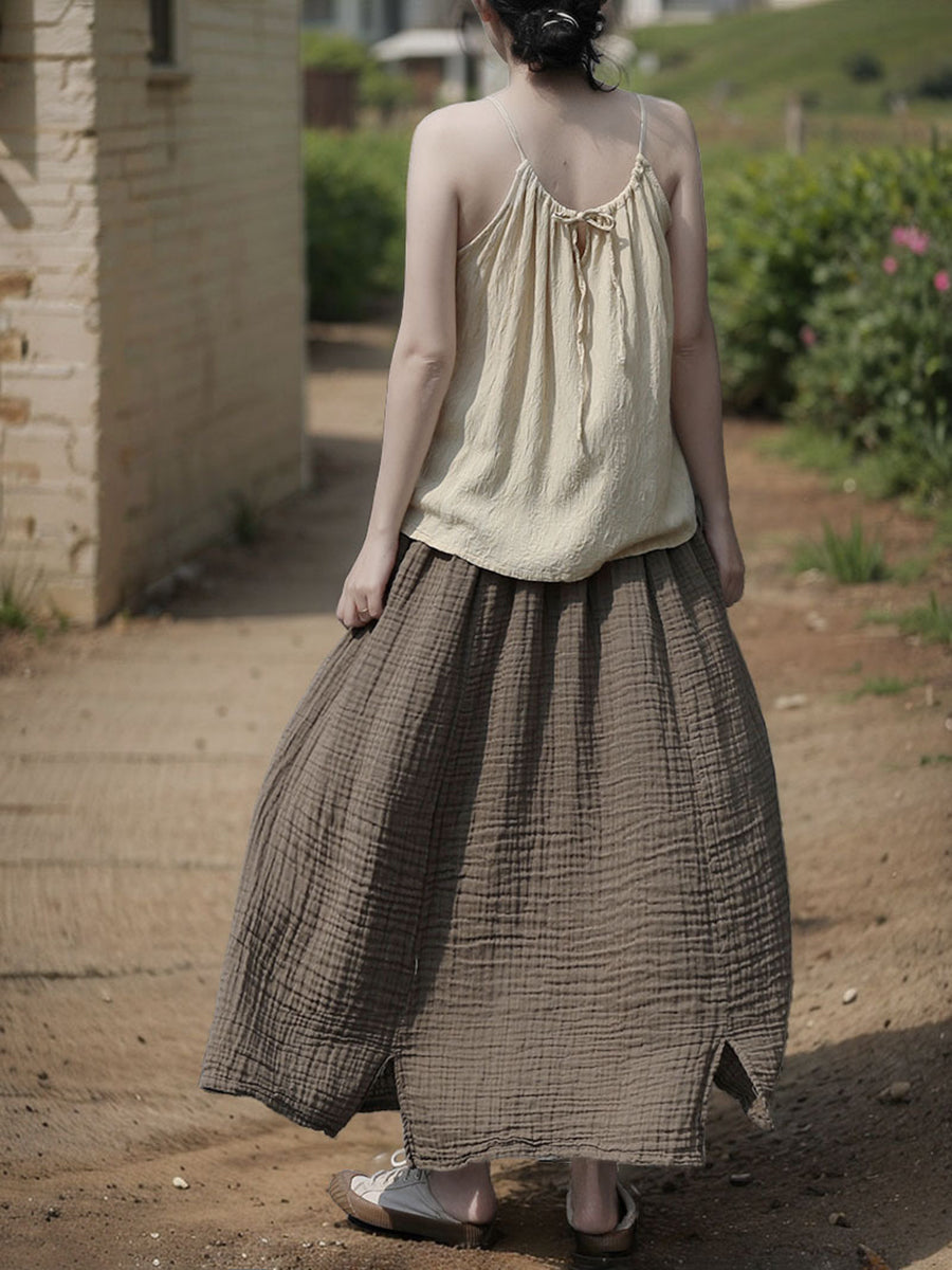 Women 100%Cotton Pure Color Retro Summer Skirt FashionChic