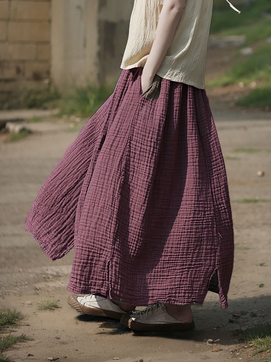 Women 100%Cotton Pure Color Retro Summer Skirt FashionChic