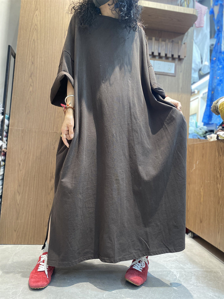 Casual Color Pure Women Dress O-Neck Cotton Maxi Summer FashionChic