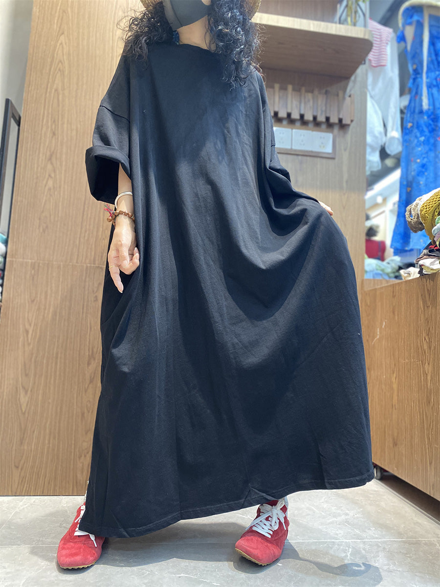 Casual Color Pure Women Dress O-Neck Cotton Maxi Summer FashionChic