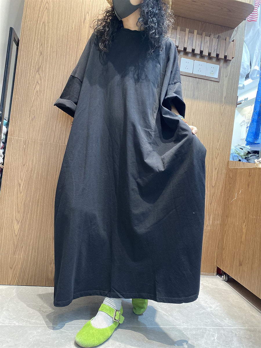 Casual Color Pure Women Dress O-Neck Cotton Maxi Summer FashionChic
