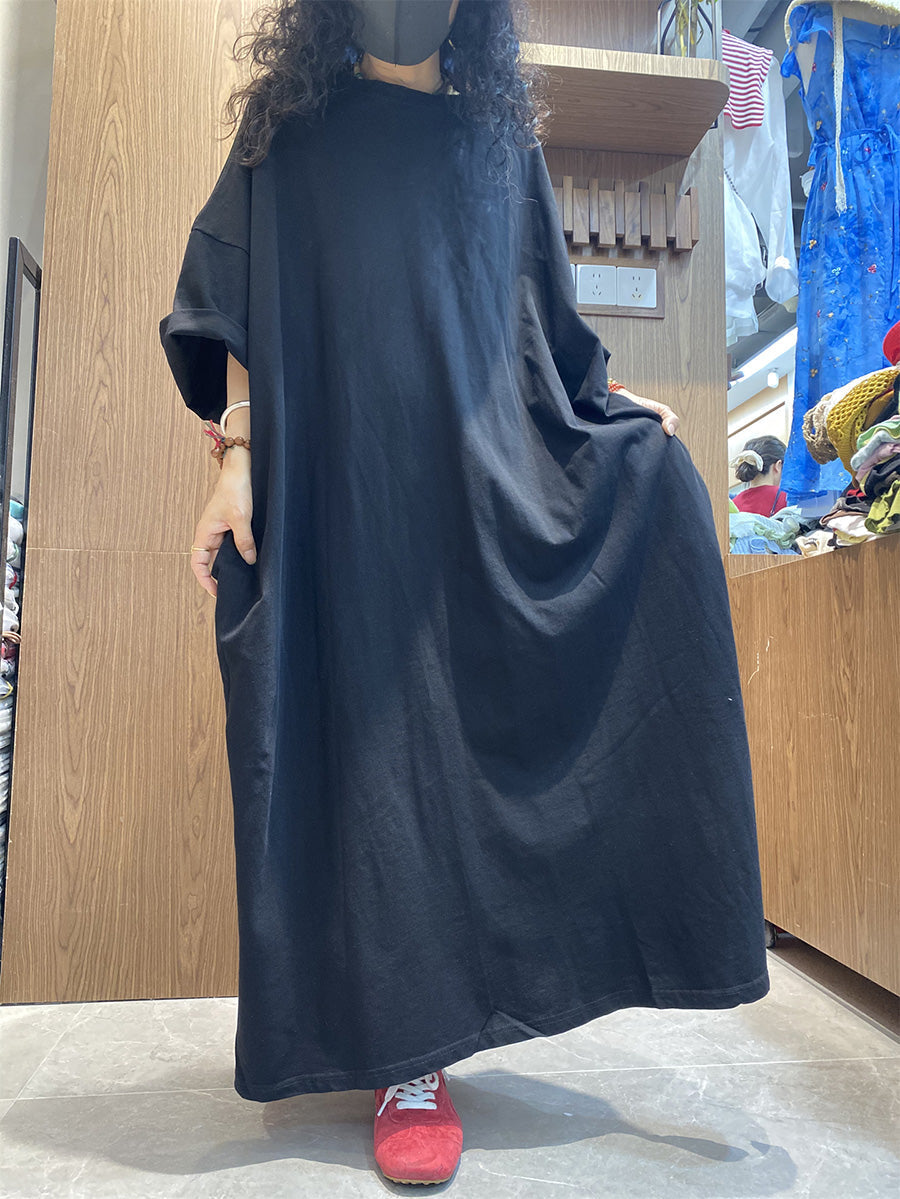 Casual Color Pure Women Dress O-Neck Cotton Maxi Summer FashionChic