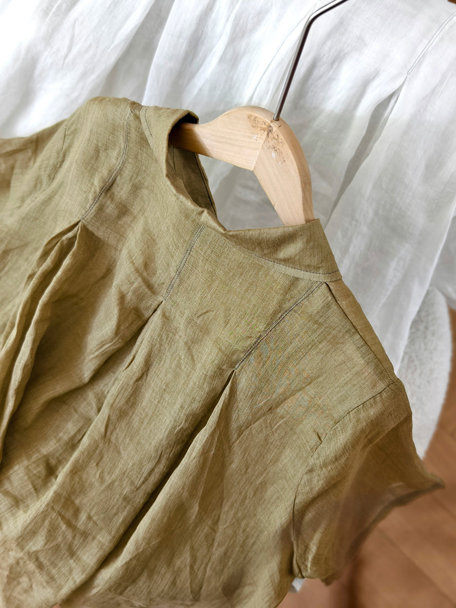 Collar Turn-down Summer Women Shirt Color Pure 100%Ramie FashionChic