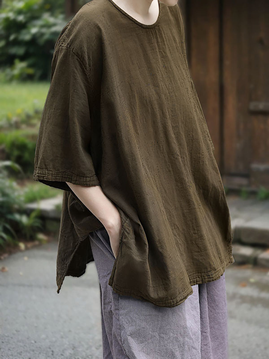 Casual Summer 100%Cotton O-Neck Pure Women Color Shirt FashionChic