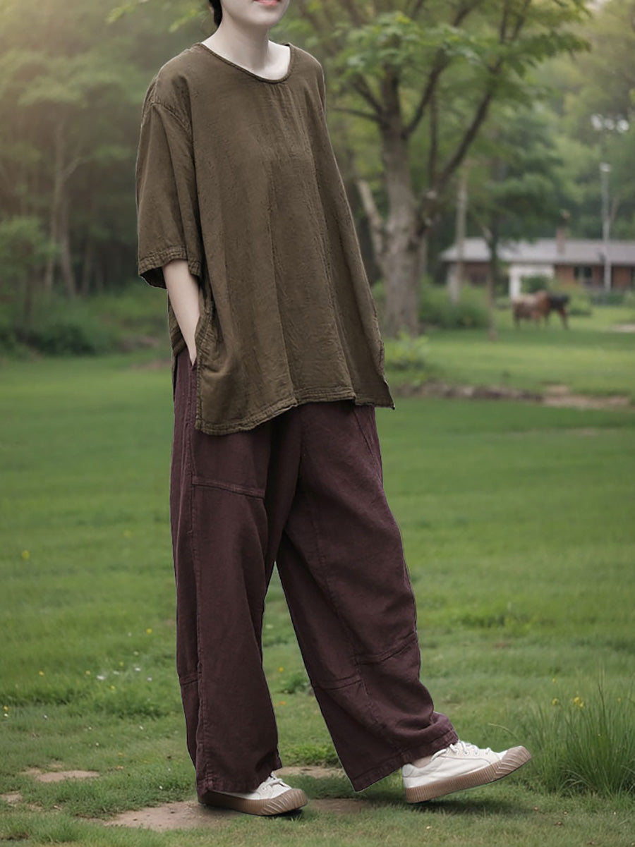 Casual Summer 100%Cotton O-Neck Pure Women Color Shirt FashionChic