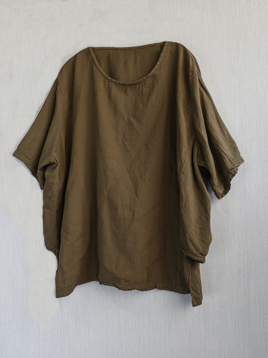 Casual Summer 100%Cotton O-Neck Pure Women Color Shirt FashionChic