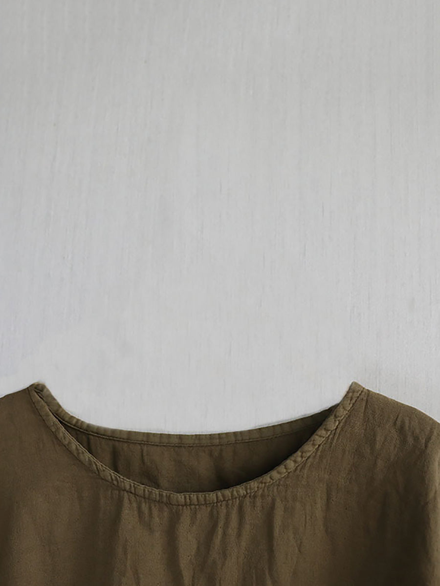 Casual Summer 100%Cotton O-Neck Pure Women Color Shirt FashionChic
