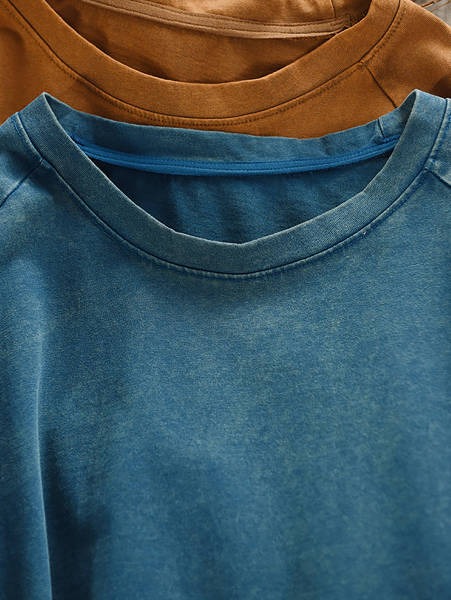 Summer 100%Cotton Women Shirt O-Neck Pure Color Casual FashionChic