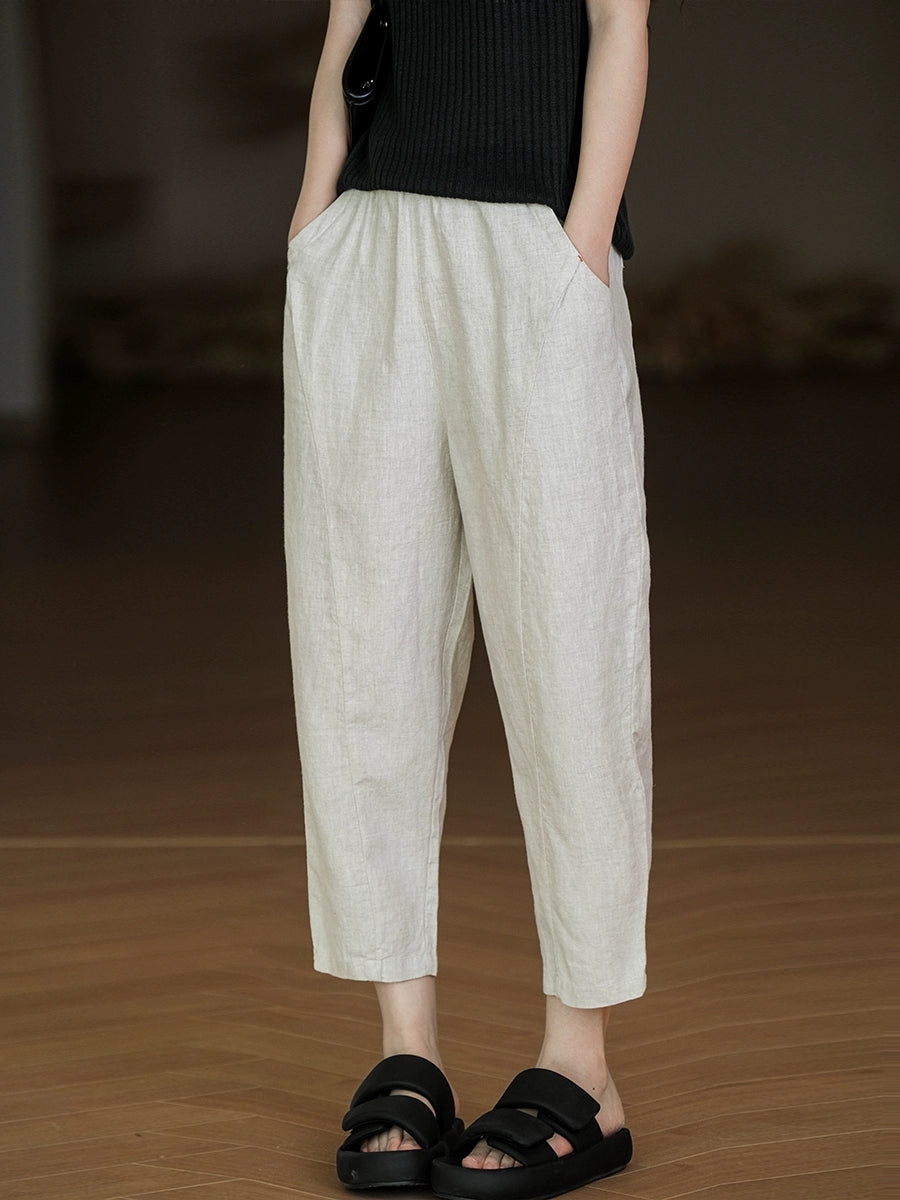 Pure Summer Harem Casual 100%Linen Pants Color Women FashionChic