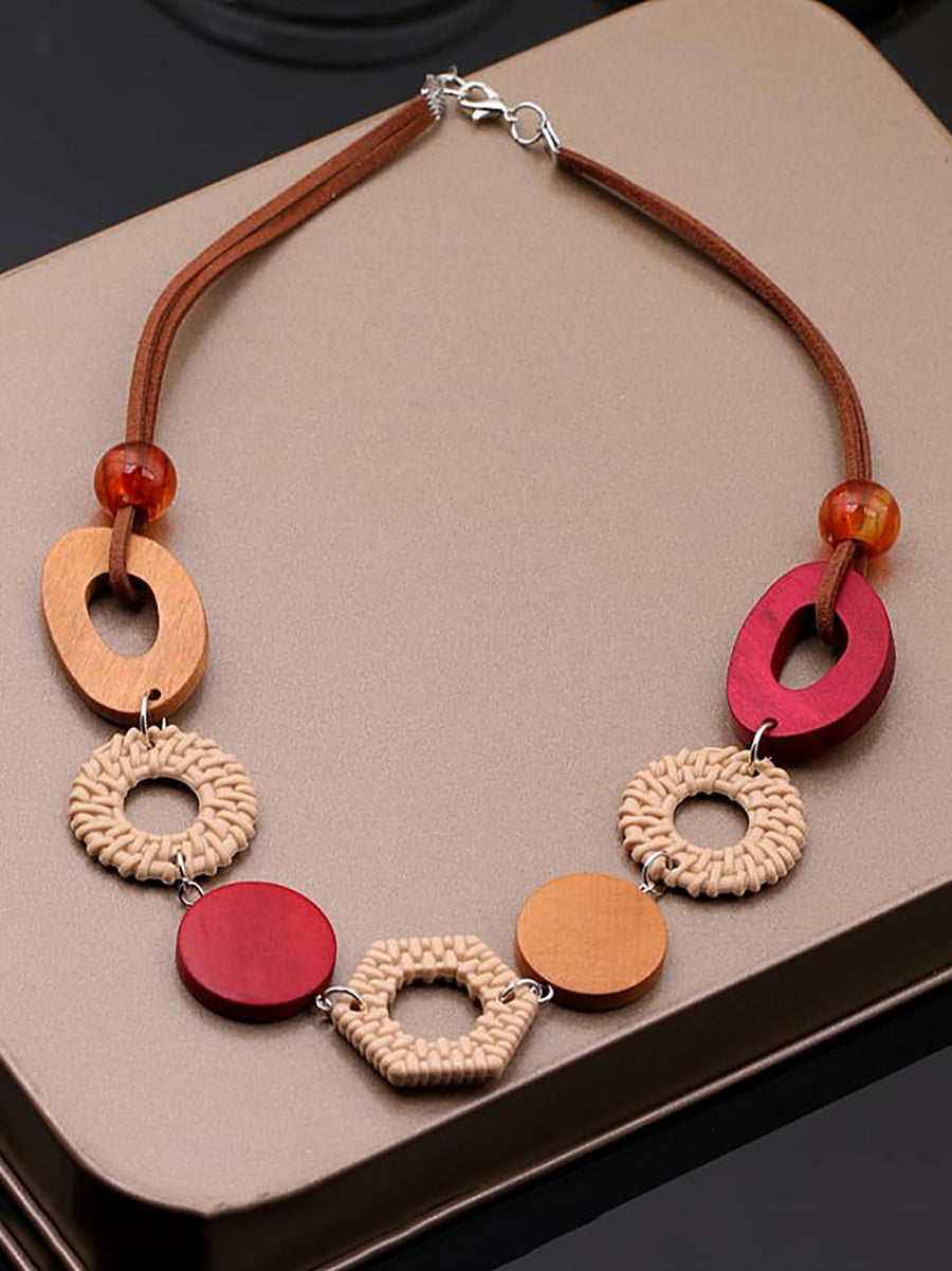 Women Geometric Wooden Necklace Ethnic FashionChic