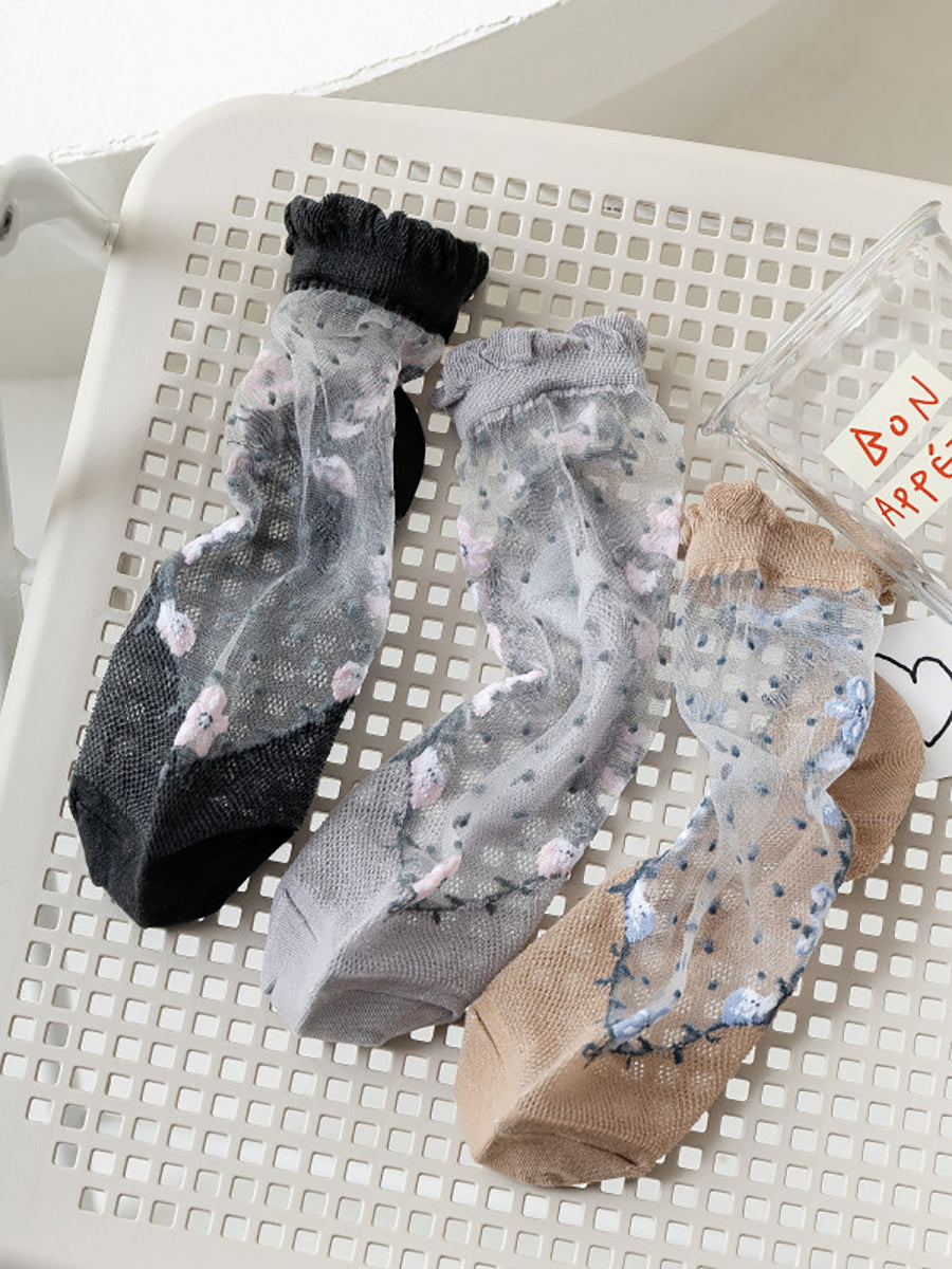 Flower Pairs Jacquard Artsy Lace Socks Women 3 FashionChic