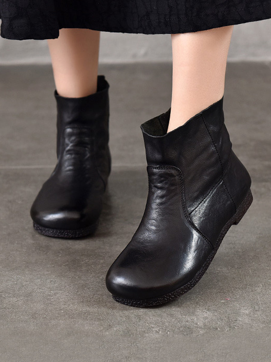 Autumn Women Soft Boots Leather Heel Low Genuine FashionChic