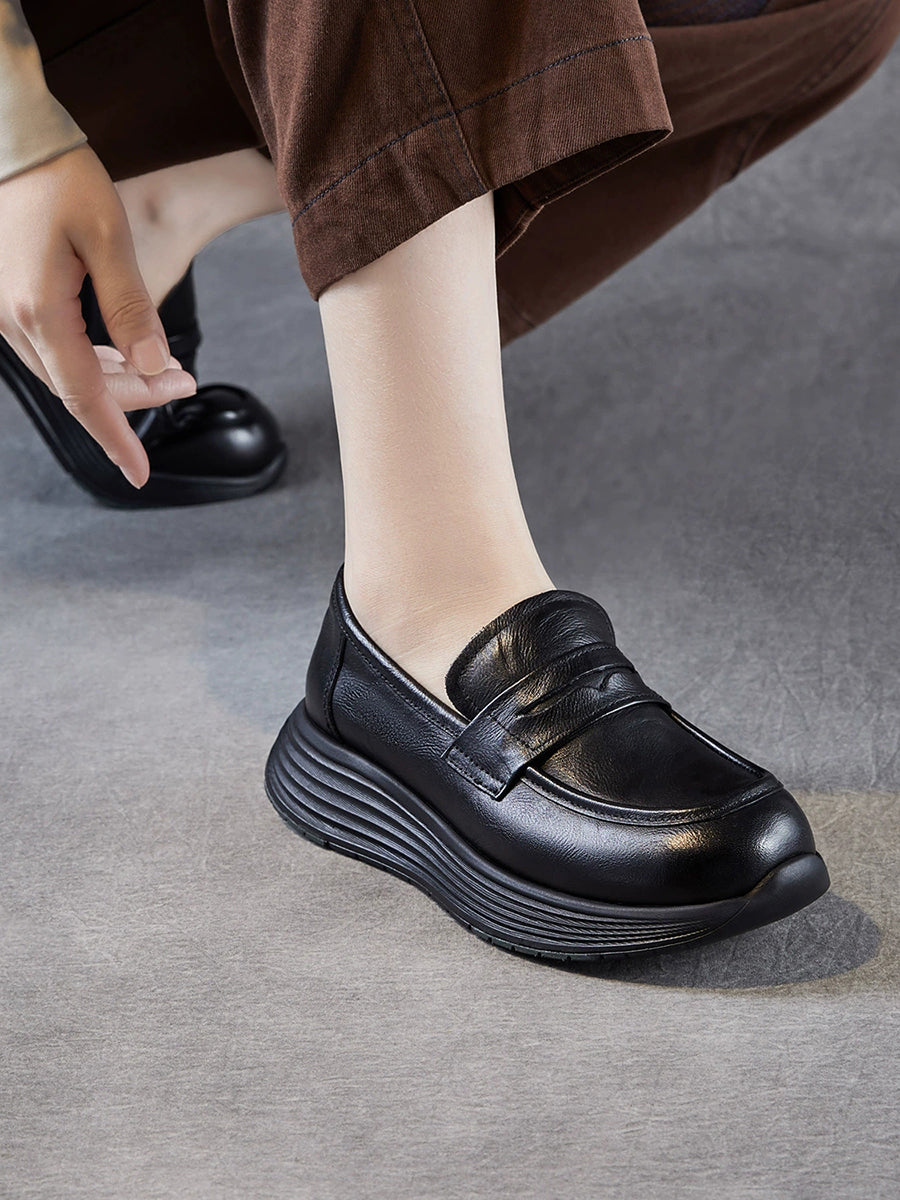 Platform Leather Shoes Women Genuine Vintage FashionChic