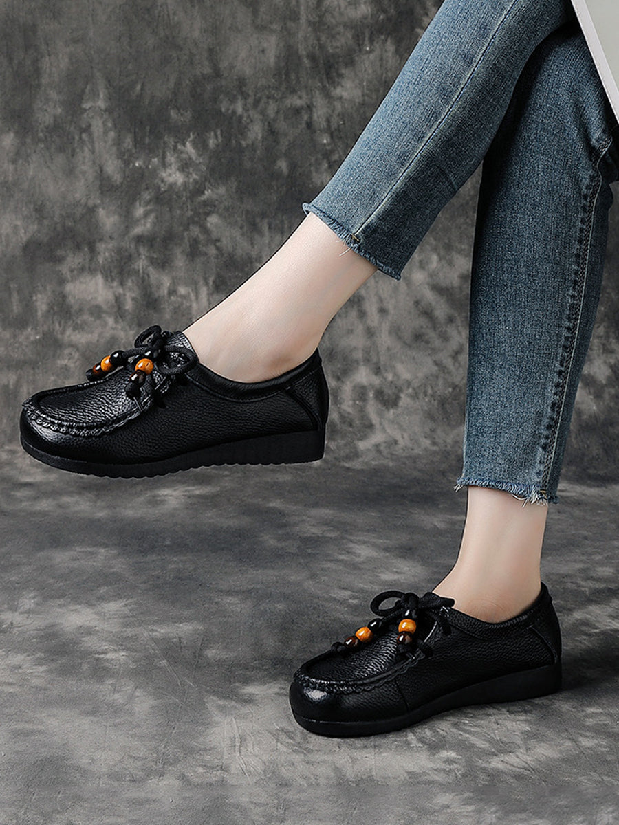 Leather Shoes Heel Women Soft Vintage Low FashionChic