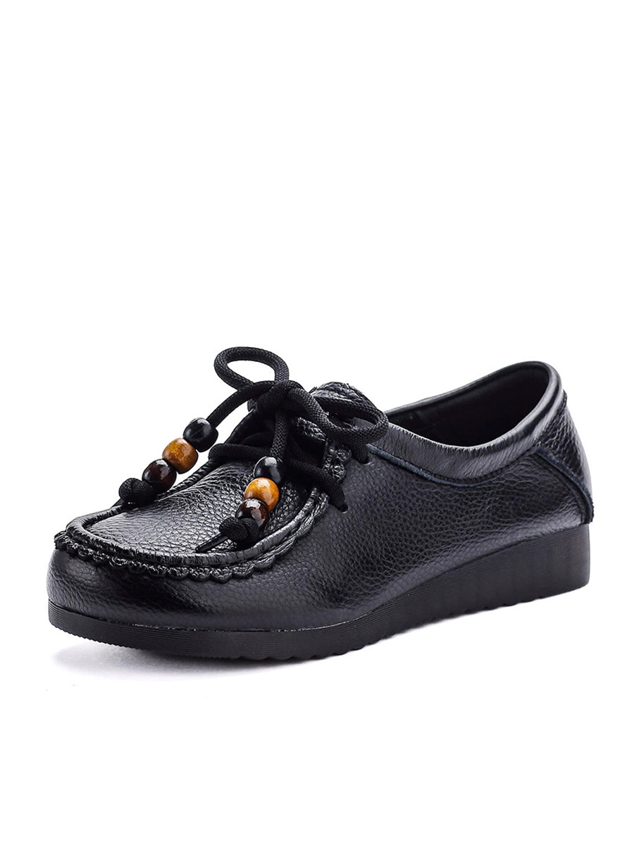 Leather Shoes Heel Women Soft Vintage Low FashionChic
