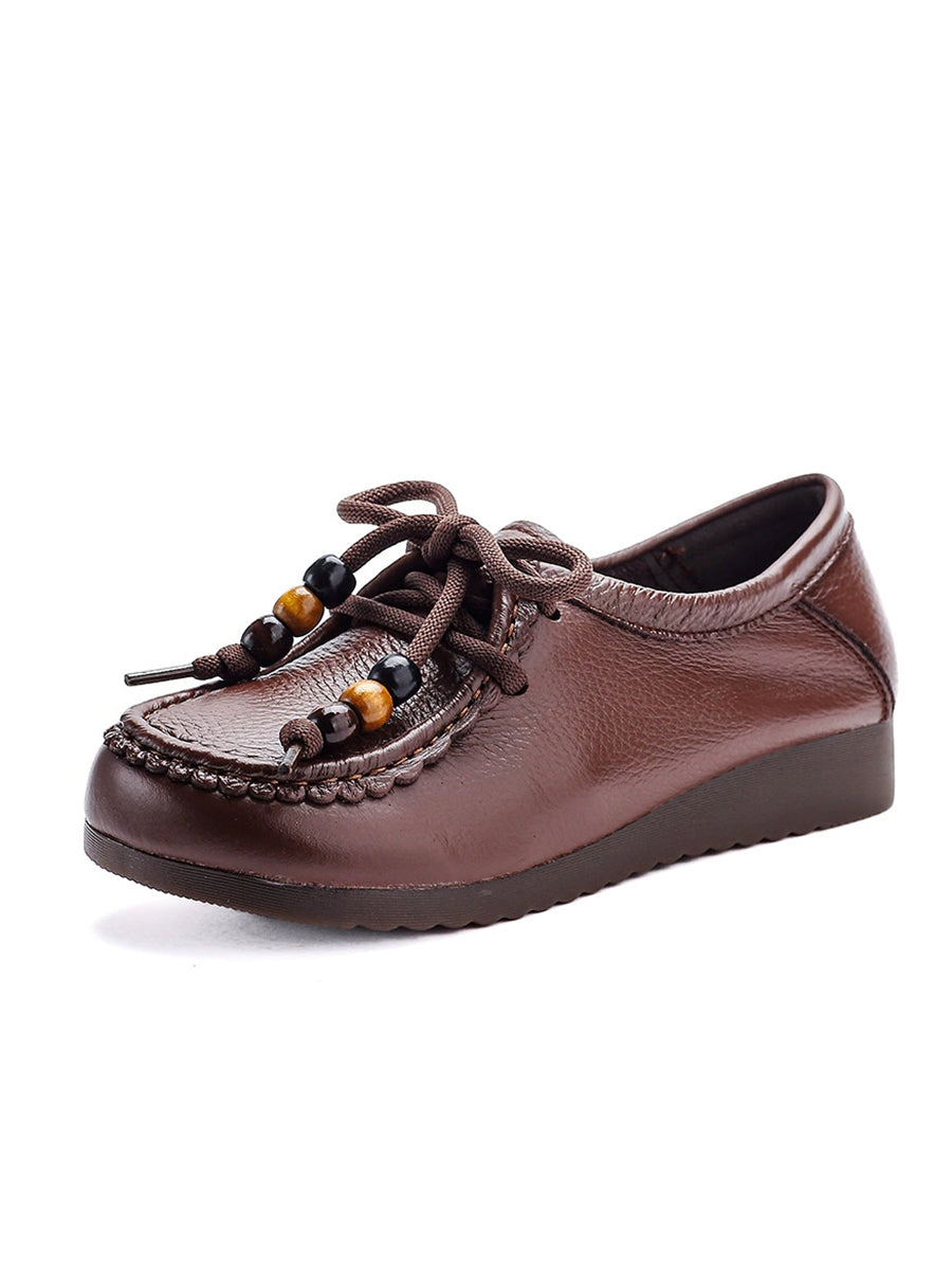 Leather Shoes Heel Women Soft Vintage Low FashionChic