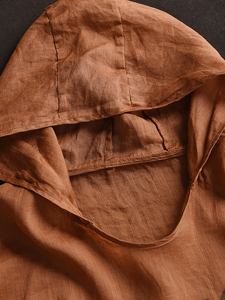 Women Summer Casual Print Thin Ramie HoodedShirt LL038 BUYKUD