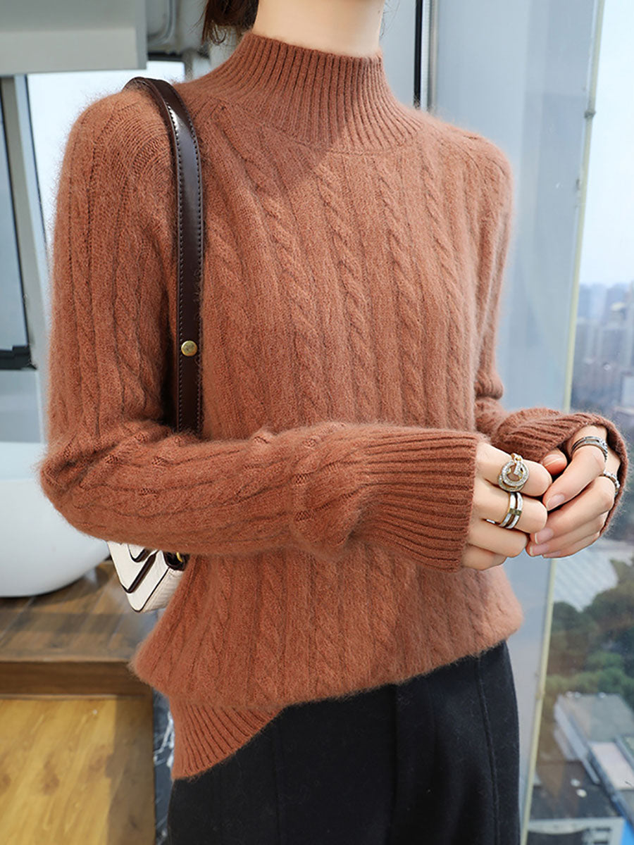 Women Autumn Vintage Half-Turtleneck 100%Wool Trist Sweater BA1065 Genistyle Shop