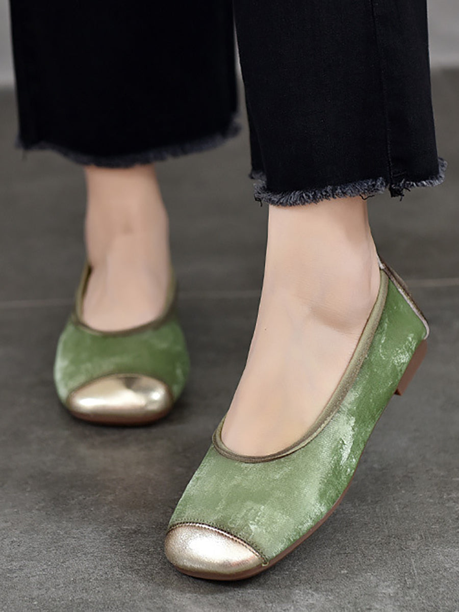 Women Elegant Summer Colorblock Cowhide Flat Shoes KL1022 Ada Fashion