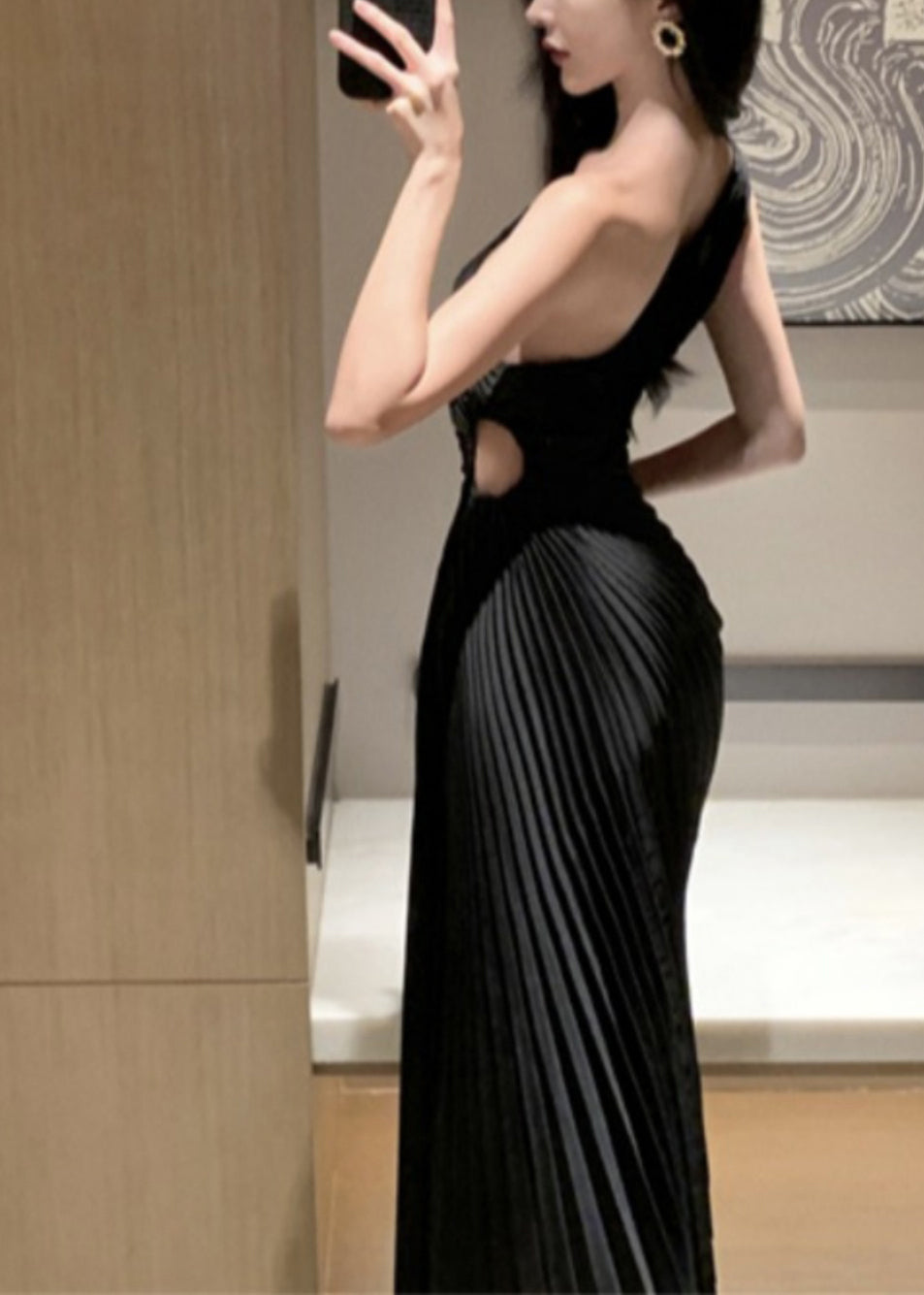 French Black Cold Shoulder Hollow Out Maxi Dress Summer AJ1030 shopify