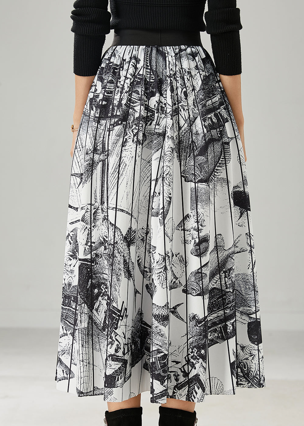 White Print Chiffon Pleated Skirts Elastic Waist Summer AZ1049 shopify