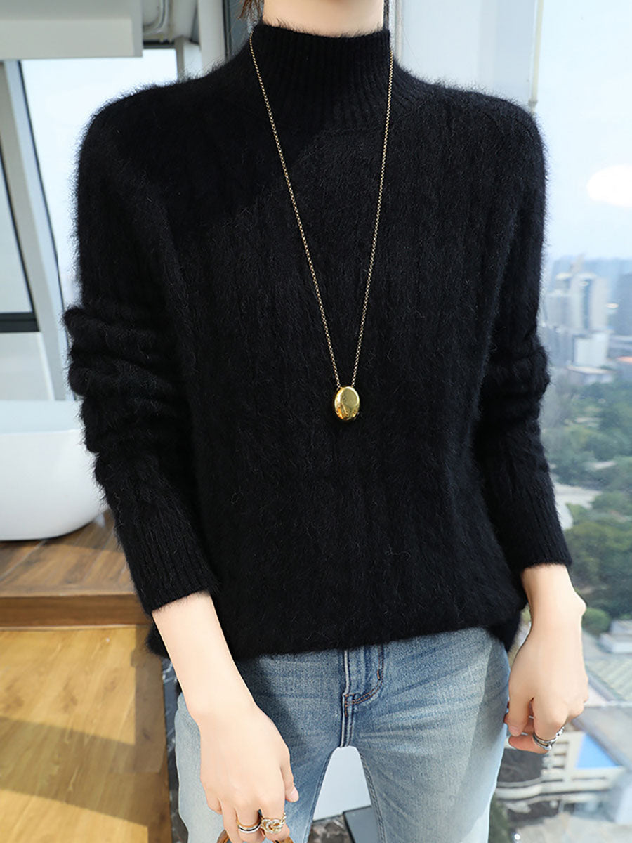 Women Autumn Vintage Half-Turtleneck 100%Wool Trist Sweater BA1065 Genistyle Shop