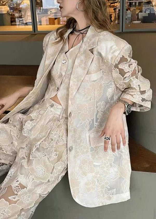 Piece Pants Light Hollow Suit Luxury White Three Vest Set Lace FashionChic