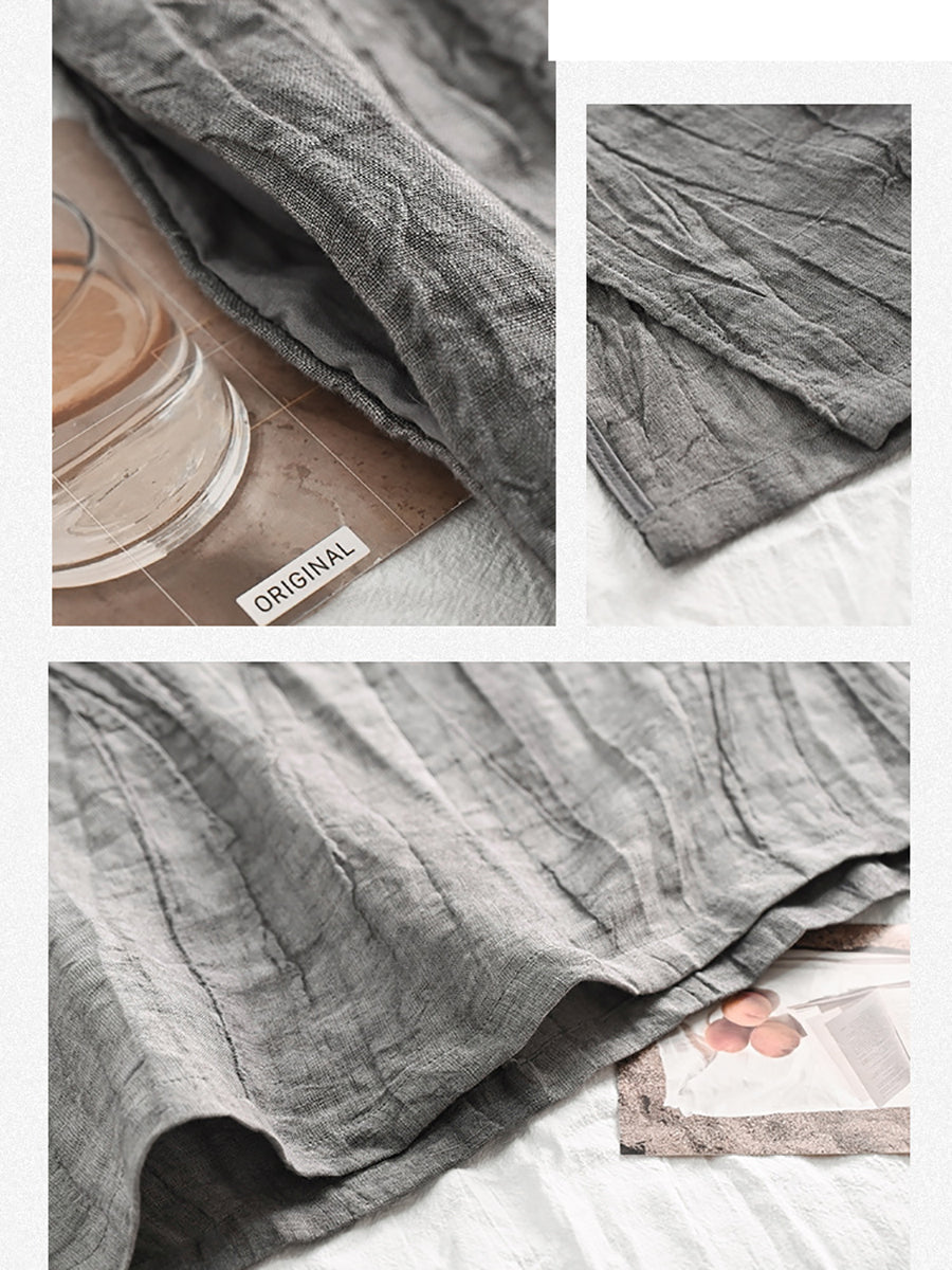 Women Summer Vintage Solid Loose Linen Short Dress II1008 BUYKUD