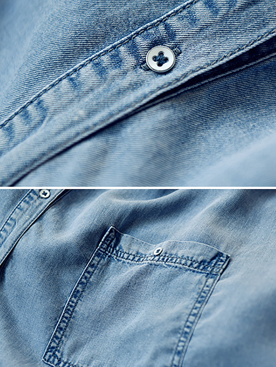 Plus Size Women Summer Casual Solid Blue Denim Dress HH030 MLXY