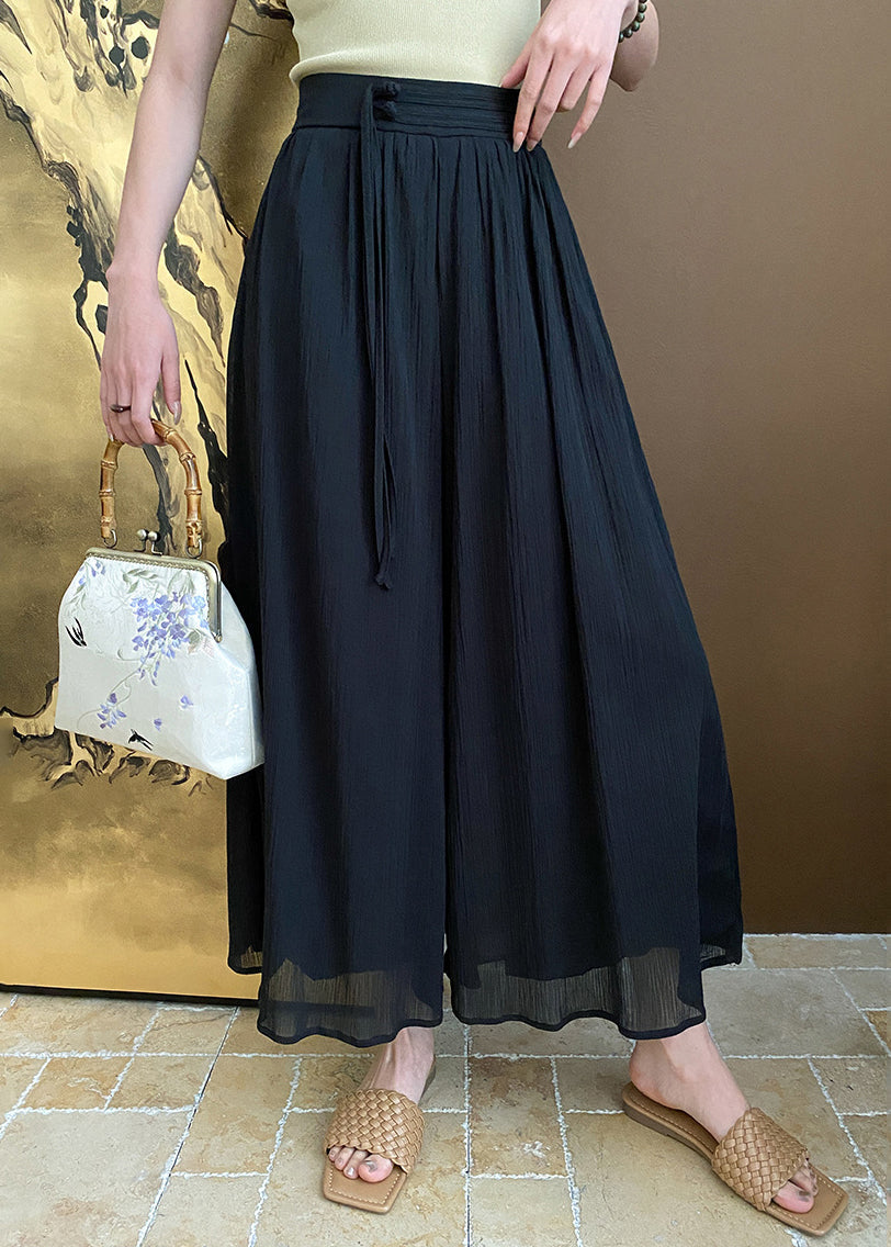 Black Zippered Pockets Cotton Summer Wide Leg Pants AF1096 HS-CPTS240914