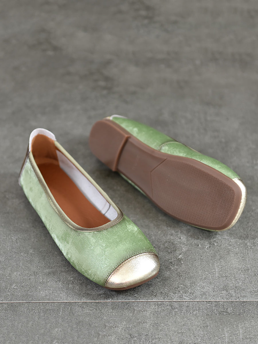 Women Elegant Summer Colorblock Cowhide Flat Shoes KL1022 Ada Fashion
