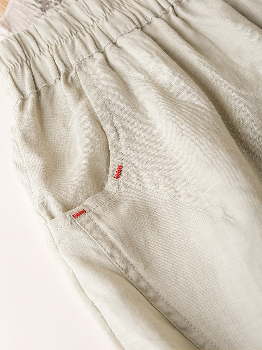 Women Summer Casual Solid Thin Ramie Harem Pants CX051 BUYKUD