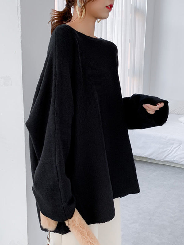 Loose Burgundy Round-Neck Long Sleeve Knit Top AN1071 Genistyle Shop