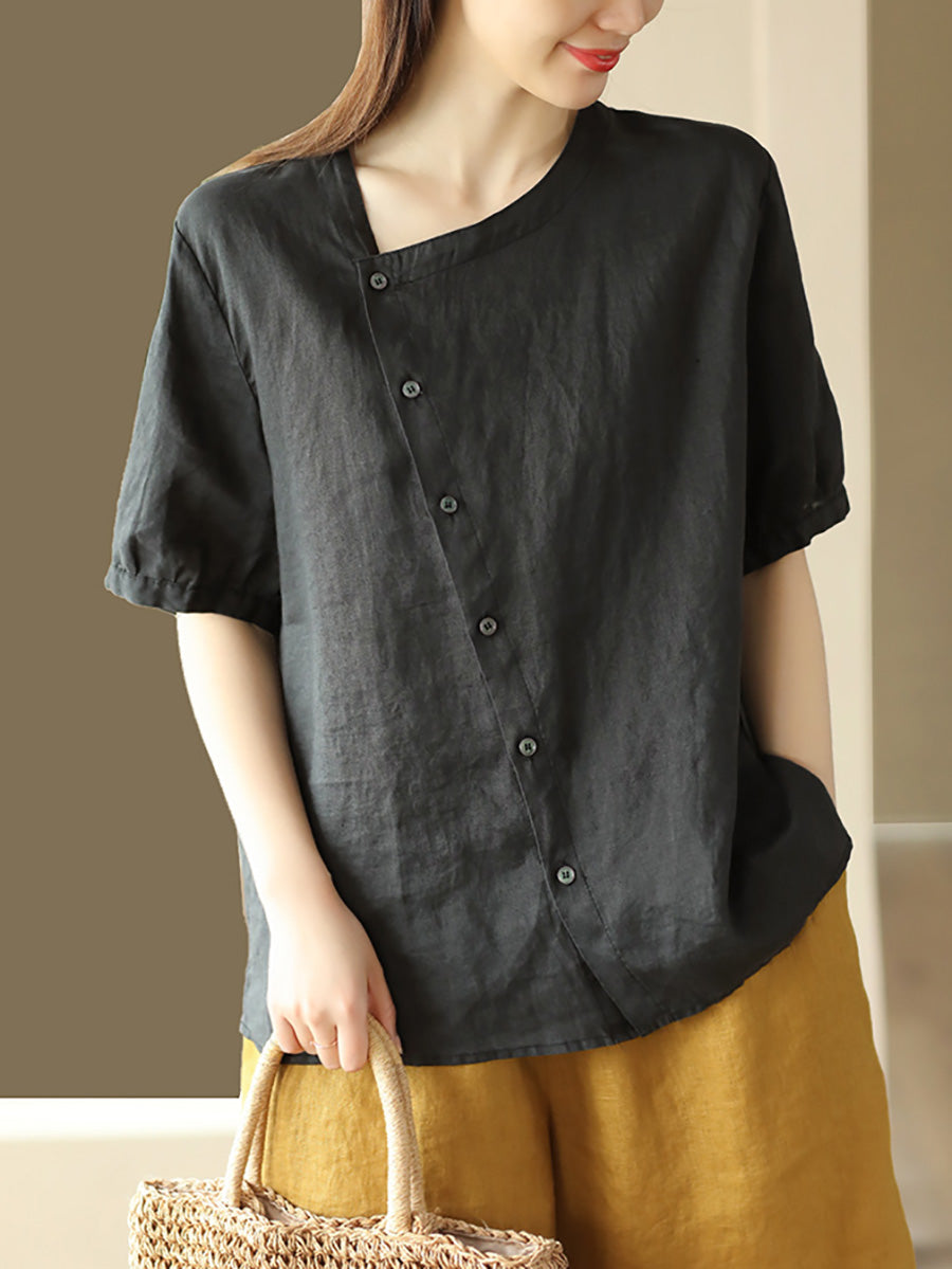 Thin Color Women Summer Shirt Pure Casual O-Neck FashionChic
