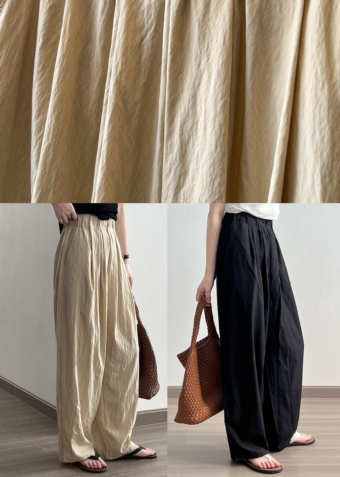 Women Khaki High Waist Wrinkled Cotton Wide Leg Pants Fall AF104 HS-LPTS240914