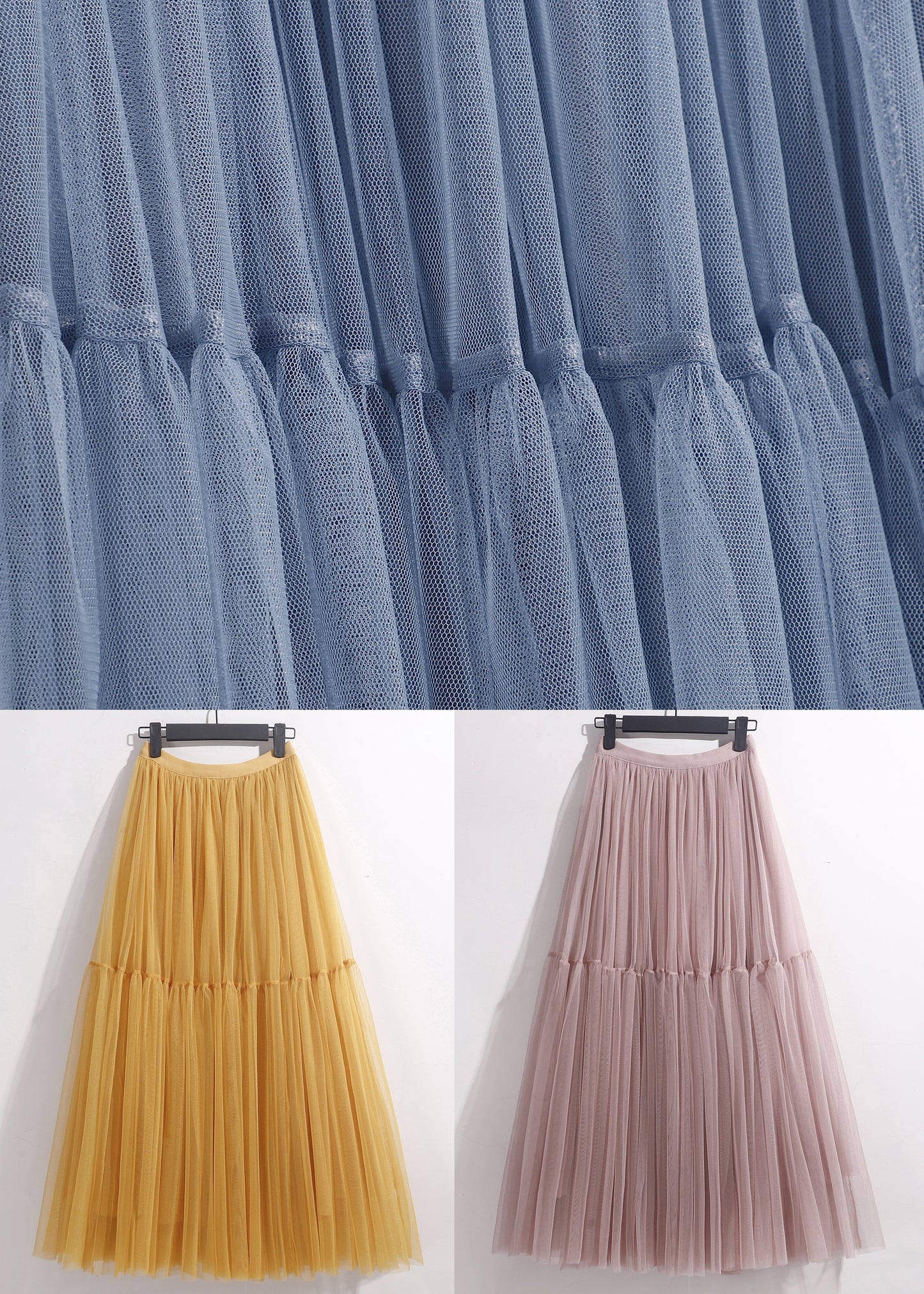 Waist Patchwork Tulle Pink Loose Skirt High Summer Pleated FashionChic